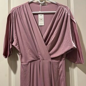 NWT KOH KOH Formal Flowy Cocktail Gown Drape VNeck open ShortSleeve size L pink